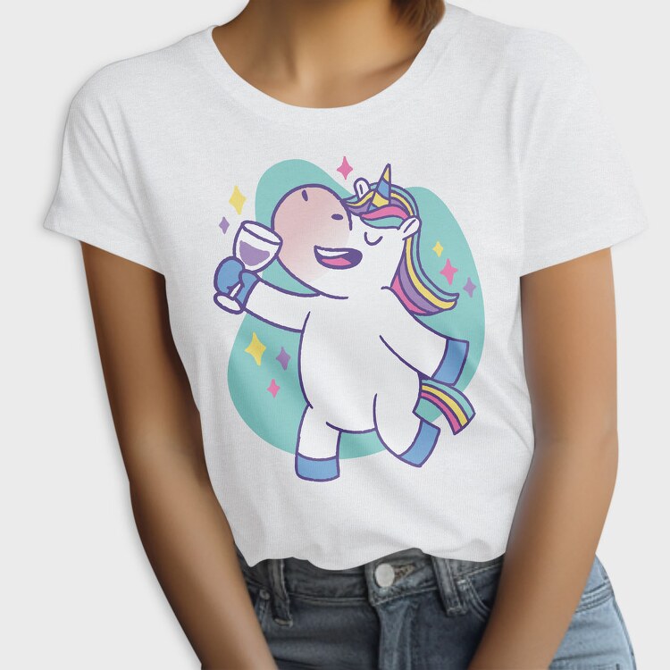 Wine Unicorn Cartoon Drinking, Tricou Femei