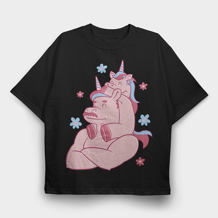 Unicorn Dad And Child Papa Unicorn, Tricou Oversize Barbati (Unisex)