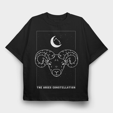 Aries Constellation Zodiac Line Art, Tricou Oversize Barbati (Unisex)