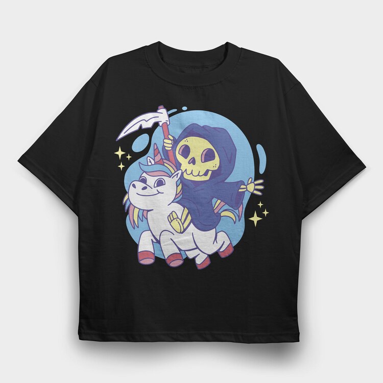 Grim Reaper On Unicorn, Tricou Oversize Barbati (Unisex)