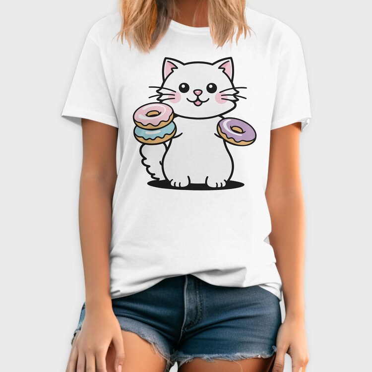 Cat And Donuts White Kitty, Tricou Barbati (Unisex)