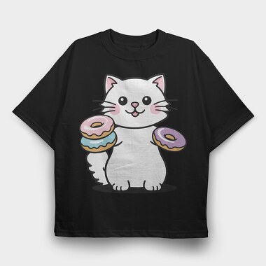 Cat And Donuts White Kitty, Tricou Oversize Barbati (Unisex)