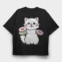 Cat And Donuts White Kitty, Tricou Oversize Barbati (Unisex)