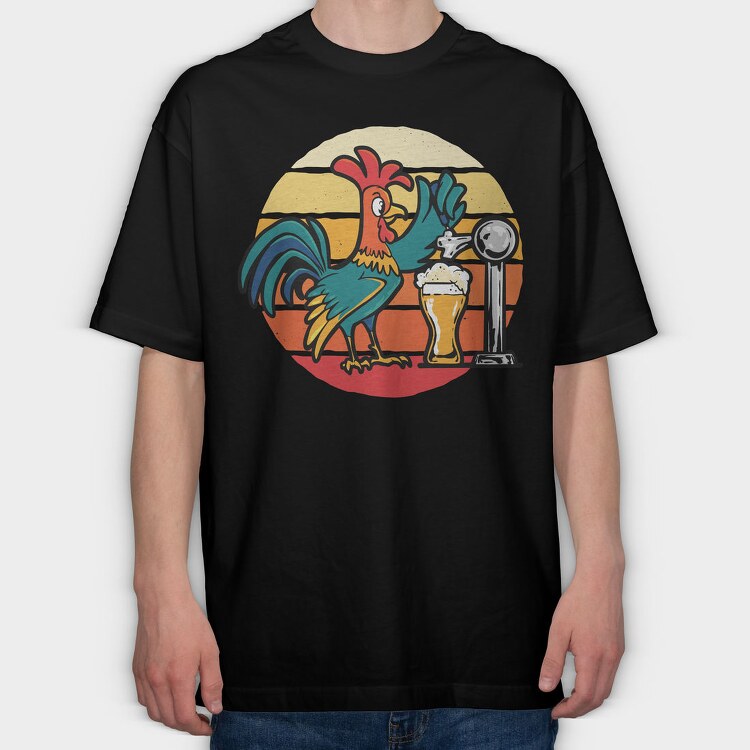 Rooster Beer In A Bar, Tricou Oversize Barbati (Unisex)
