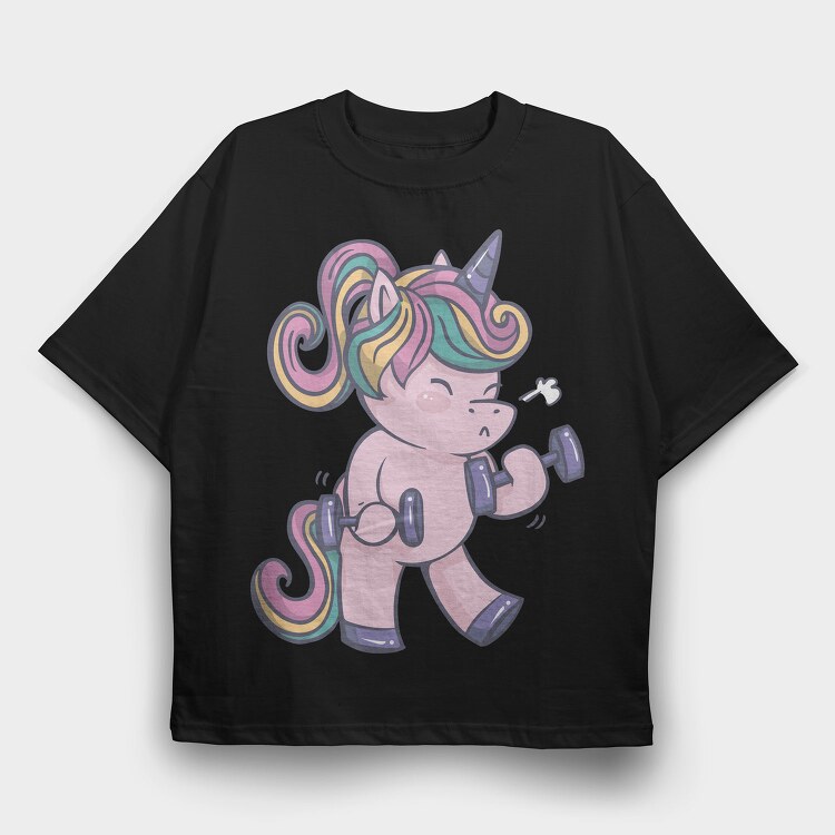 Unicorn Lifting Weights Kawaii Working Out, Tricou Oversize Barbati (Unisex)