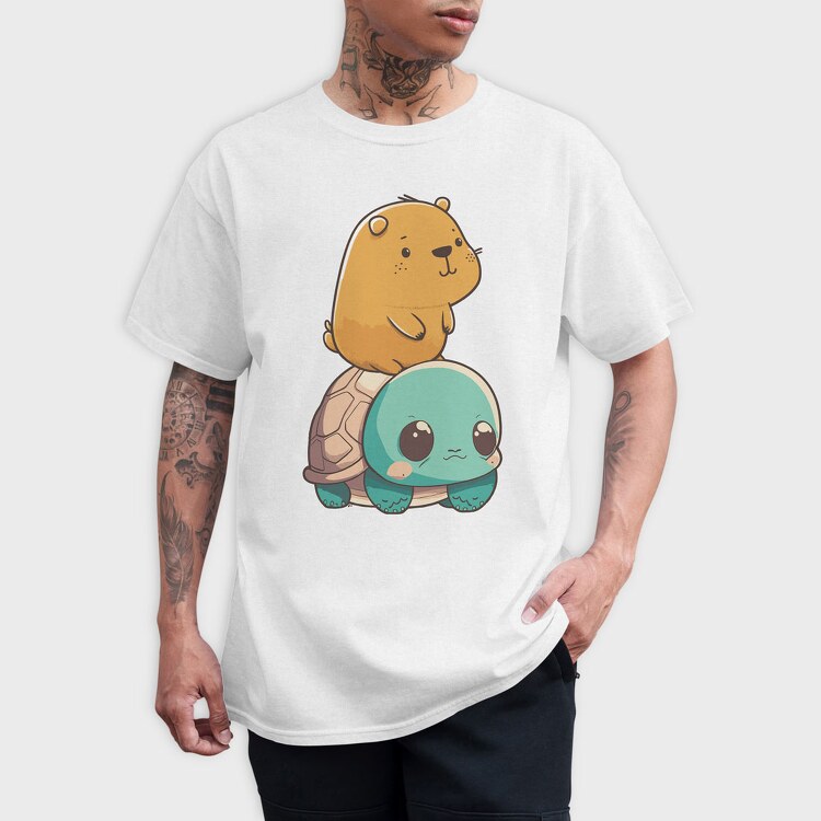 Kawaii Capybara and Turtle, Tricou Barbati (Unisex)