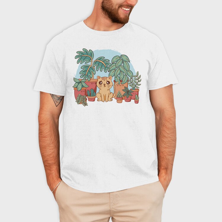 Cat And Plants, Tricou Barbati (Unisex)