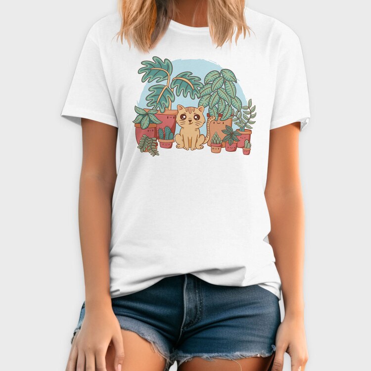 Cat And Plants, Tricou Barbati (Unisex)