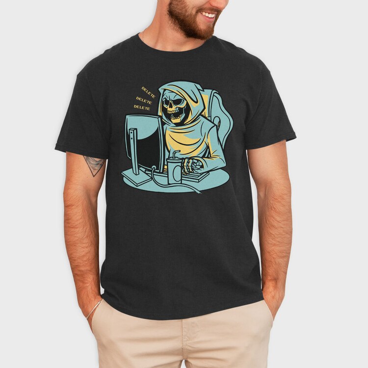 Grim Reaper Working From Home Skull, Tricou Barbati (Unisex)