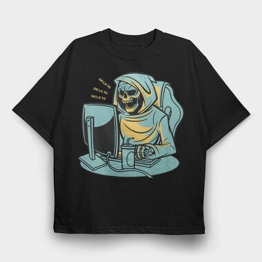 Grim Reaper Working From Home Skull, Tricou Oversize Barbati (Unisex)