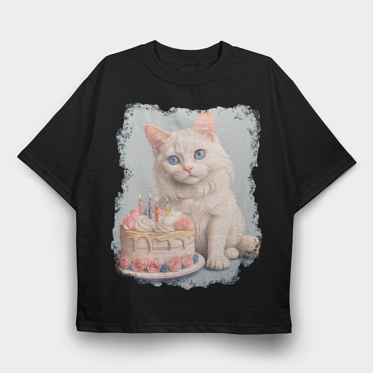 Cat Birthday Party B Day Kitten, Tricou Oversize Barbati (Unisex)