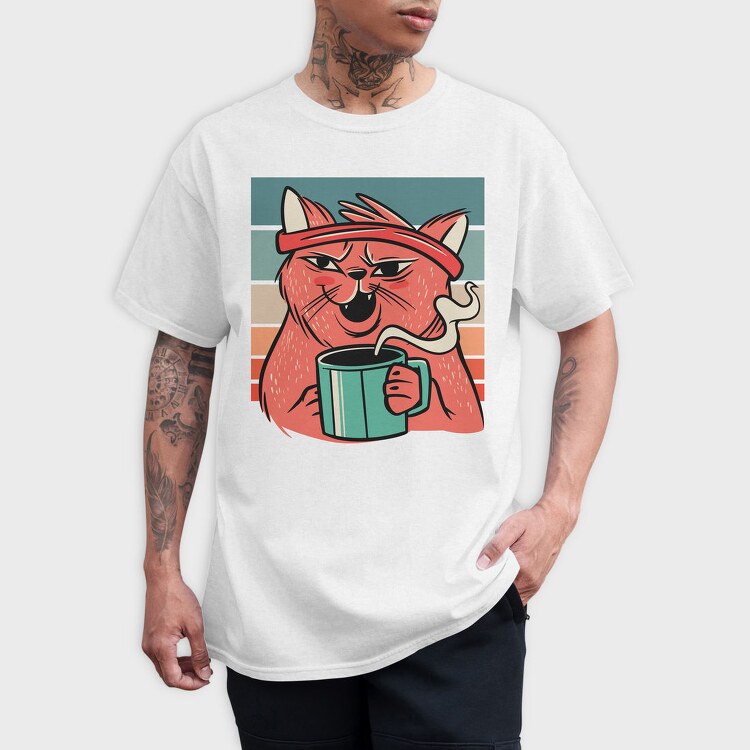 Cat Drinking Coffee (2), Tricou Barbati (Unisex)