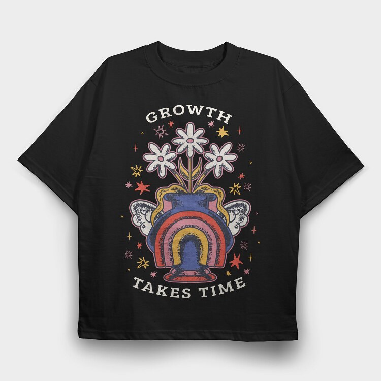 Growth Takes Time Floral Vase 02, Tricou Oversize Barbati (Unisex)