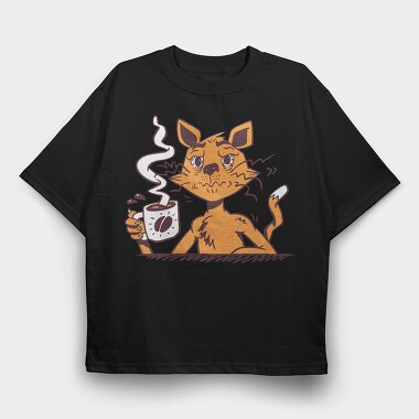 Cat Drinking Coffee, Tricou Oversize Barbati (Unisex)