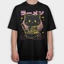Cat Eating Ramen Food Retro, Tricou Oversize Barbati (Unisex)