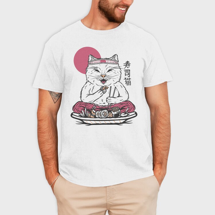 Cat Eating Sushi Sushi, Tricou Barbati (Unisex)