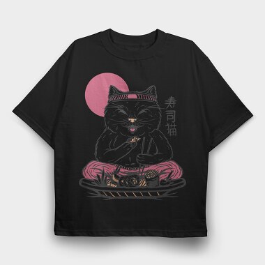 Cat Eating Sushi Sushi, Tricou Oversize Barbati (Unisex)