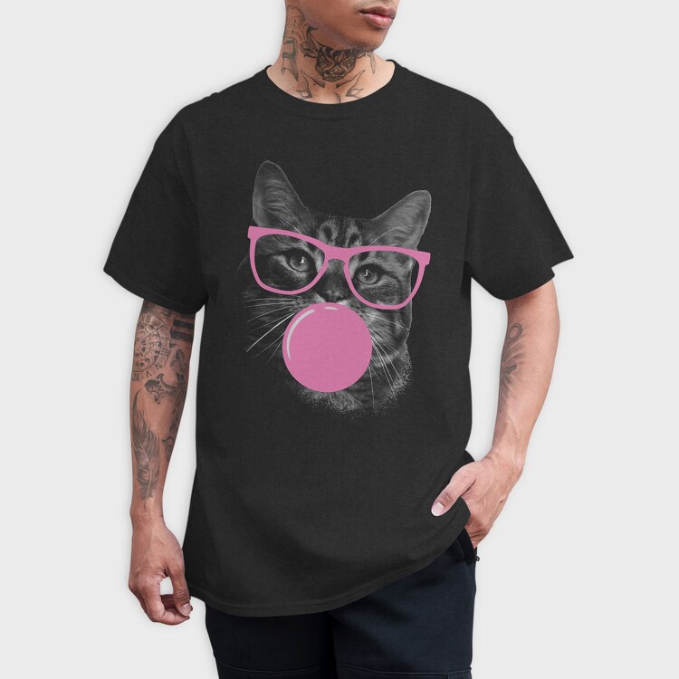 Sunglasses Cat Bubblegum Monochrome, Tricou Barbati (Unisex)