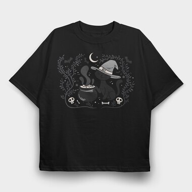 Witch Cat Halloween Illustration 3, Tricou Oversize Barbati (Unisex)