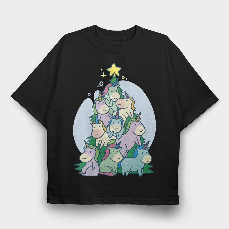 Unicorns Christmas Tree, Tricou Oversize Barbati (Unisex)