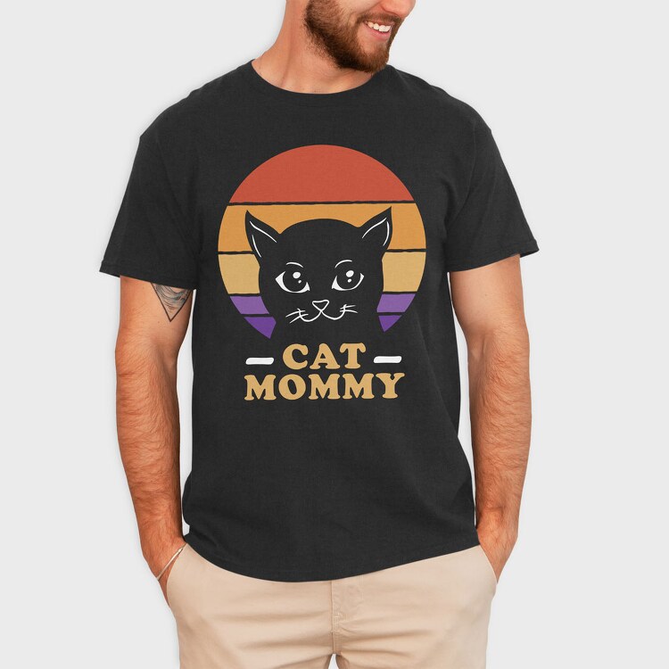 Cat Mommy Retro Sunset, Tricou Barbati (Unisex)