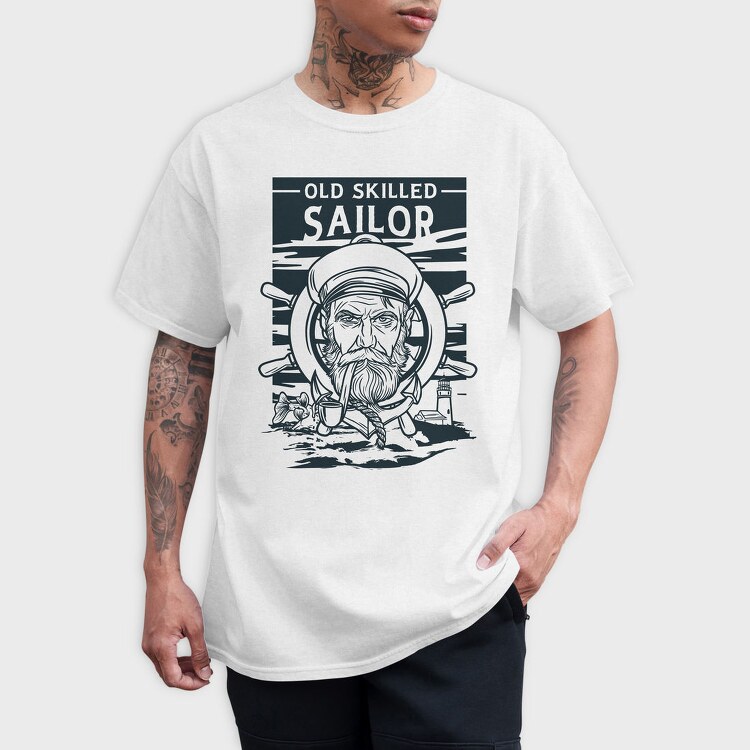 Sailor Serious Face Old Skilled Line Art, Tricou Barbati (Unisex)