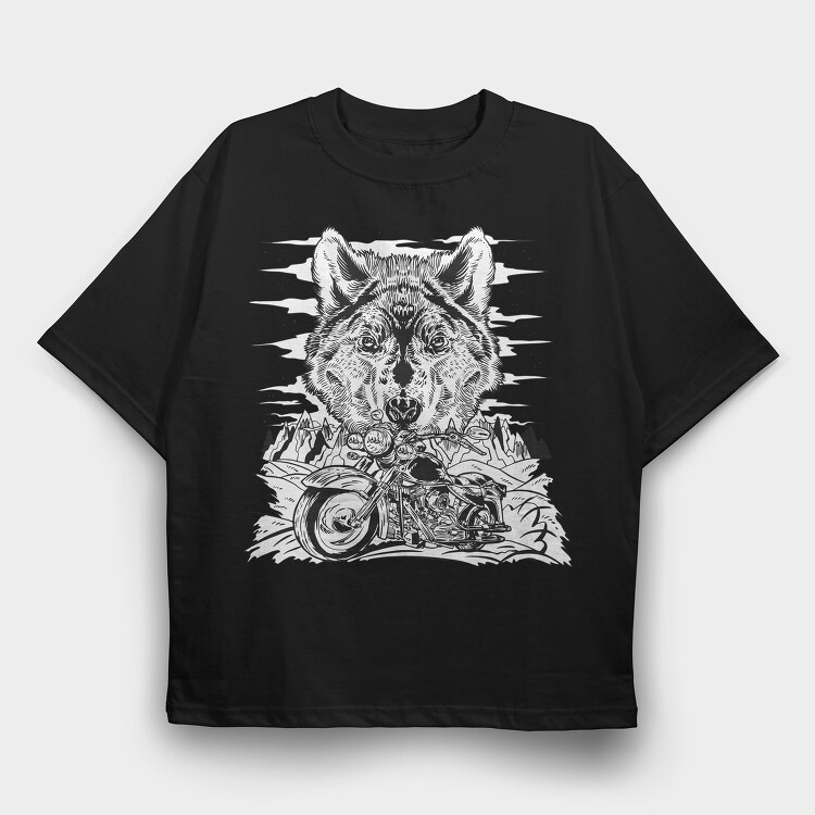 Wolf And Bike, Tricou Oversize Barbati (Unisex)