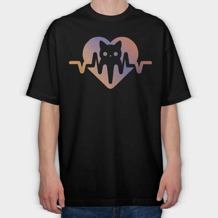 Cat Heartbeat Love, Tricou Oversize Barbati (Unisex)