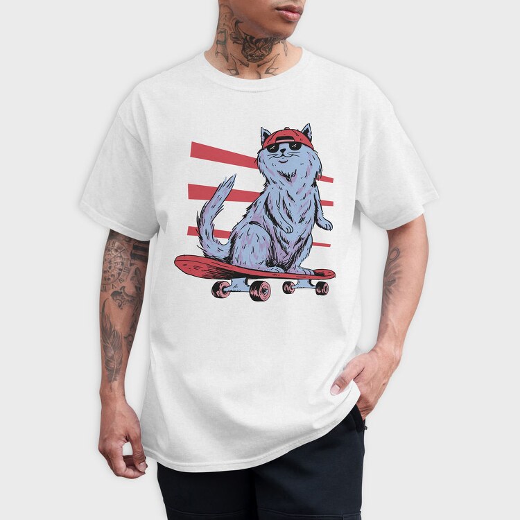 Cat In Skateboard Skate, Tricou Barbati (Unisex)
