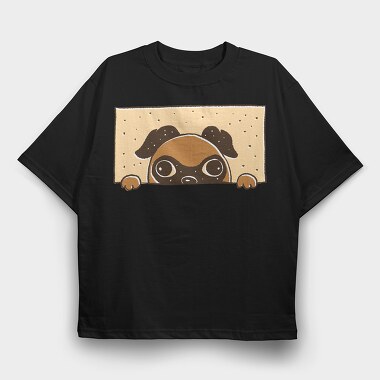Peeking English Pug, Tricou Oversize Barbati (Unisex)