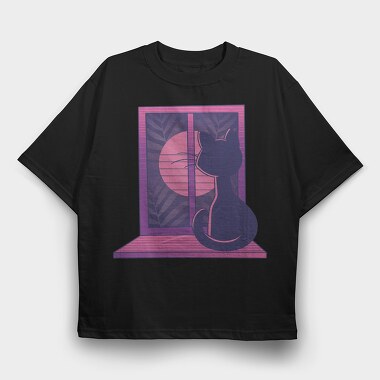 Cat In Window, Tricou Oversize Barbati (Unisex)