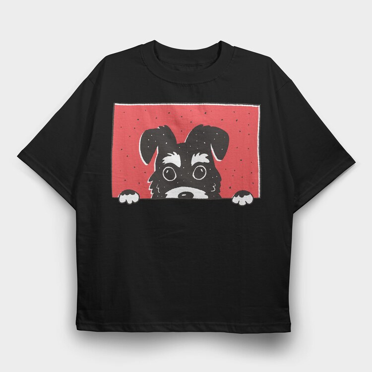 Peeking Schnauzer Dog, Tricou Oversize Barbati (Unisex)