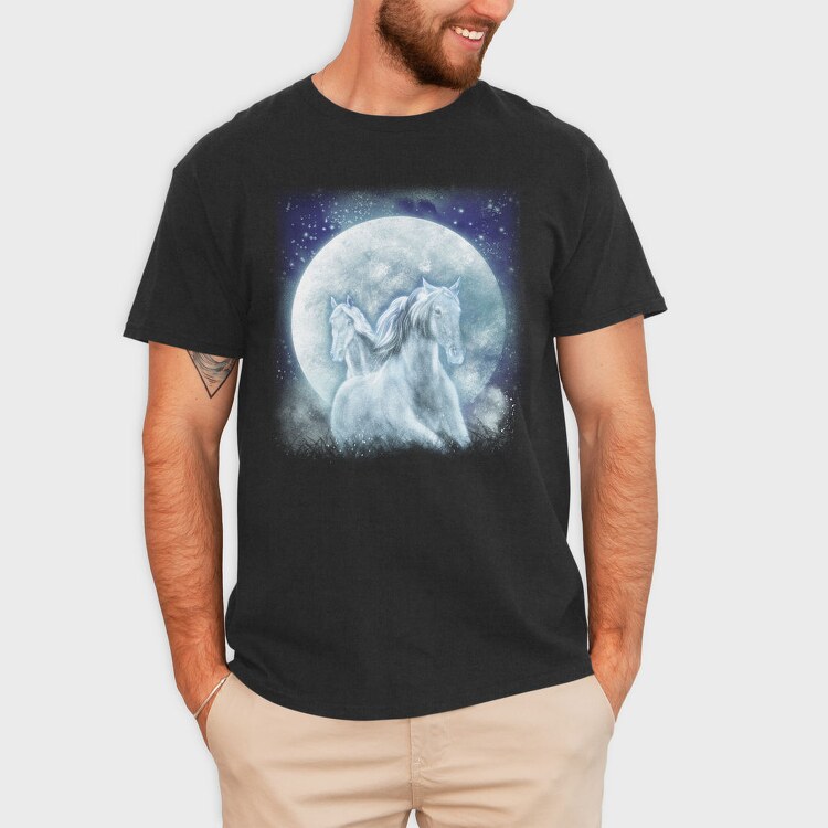 Mystic Horses Full Moon, Tricou Barbati (Unisex)