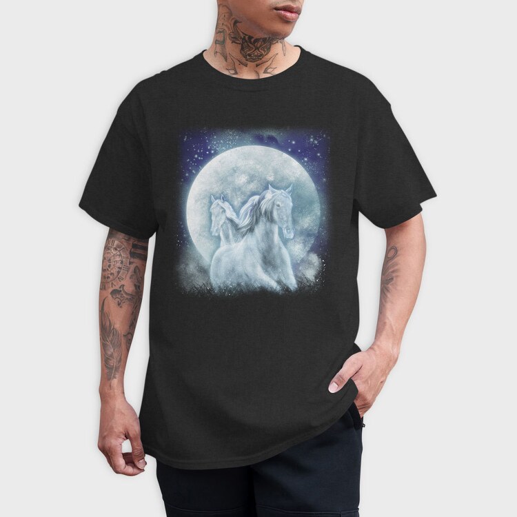 Mystic Horses Full Moon, Tricou Barbati (Unisex)