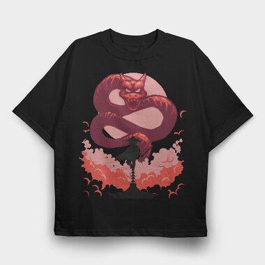 Samurai And Dragon Creature Pixel, Tricou Oversize Barbati (Unisex)
