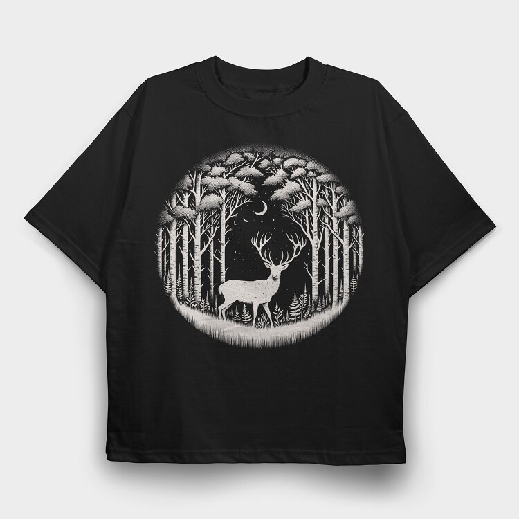 Mystical Deer Forest Somewhere, Tricou Oversize Barbati (Unisex)