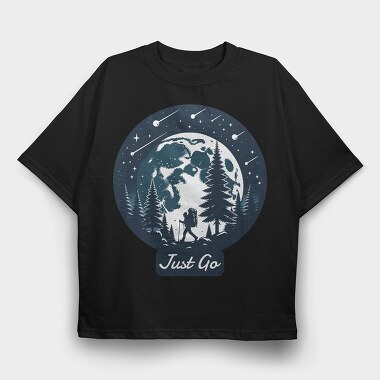 Forest Night Hike Hiking Moon, Tricou Oversize Barbati (Unisex)