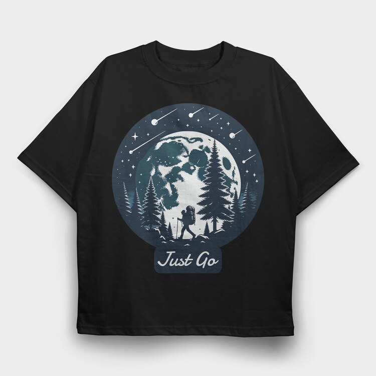 Forest Night Hike Hiking Moon, Tricou Oversize Barbati (Unisex)