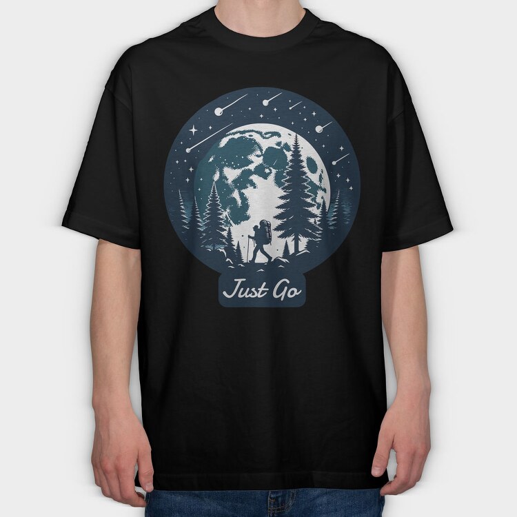 Forest Night Hike Hiking Moon, Tricou Oversize Barbati (Unisex)