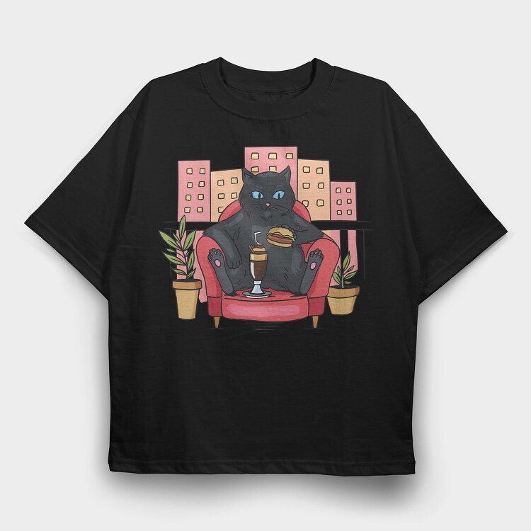Cat On Balcony, Tricou Oversize Barbati (Unisex)