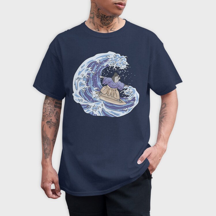 Cat Surfing Japanese Wave, Tricou Barbati (Unisex)