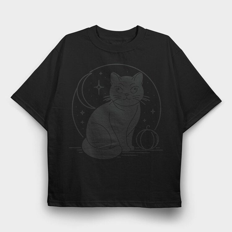 Halloween Mystical Black Cat, Tricou Oversize Barbati (Unisex)