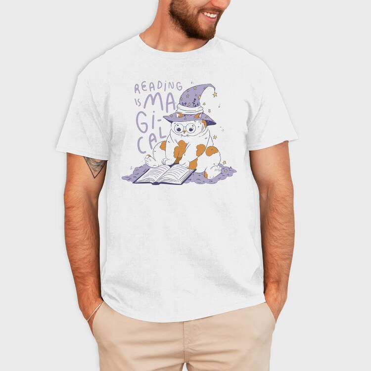 Cat Reading Magical Book, Tricou Barbati (Unisex)