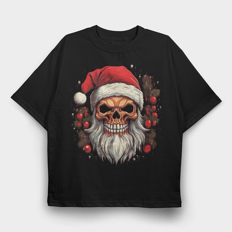 Santa Claus Skull, Tricou Oversize Barbati (Unisex)