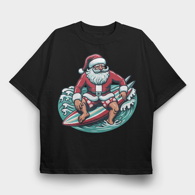 Santa Claus Surfing, Tricou Oversize Barbati (Unisex)