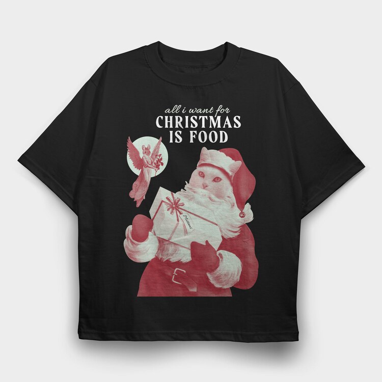 Cat Santa Claus Christmas Xmas, Tricou Oversize Barbati (Unisex)