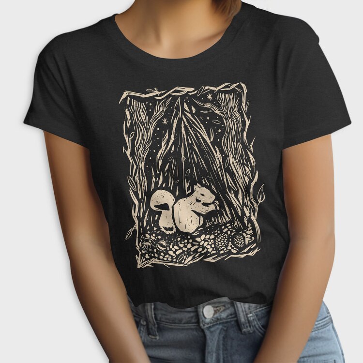 Squirrel Animal In Forest Lino Art, Tricou Femei