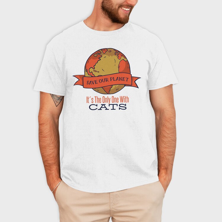Save Earth Cat Funny Save Our Planet, Tricou Barbati (Unisex)