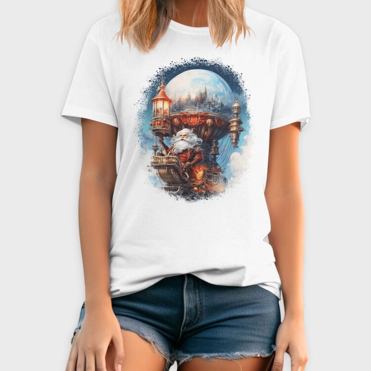 Santa Through The Sky Steampunk Globe, Tricou Barbati (Unisex)