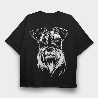 Schnauzer Dog Illustration, Tricou Oversize Barbati (Unisex)